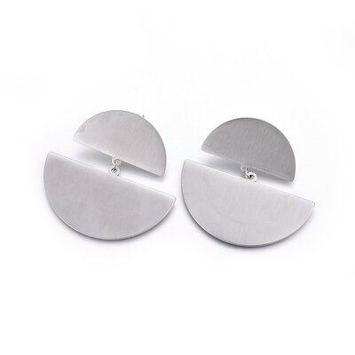 

304 Stainless Steel Stud Earrings Half Round Stainless Steel Color 51mm 29x51x1mm Pin 08mm
