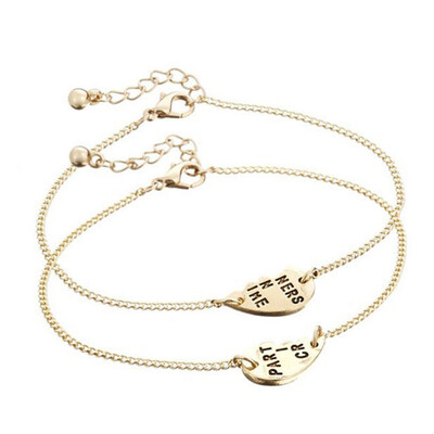 

2pcs Set Gold Heart Partners Crime Best Friend Chain Anklet Bracelet Best Gift