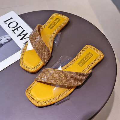 

Cool slippers women wear summer Korean version of the water drill fashion flat bottom beach slippers