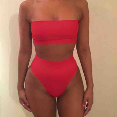 

Women Bandeau High Waisted Bikini Set Push Up Padded Swimsuit Swimwear Bathing