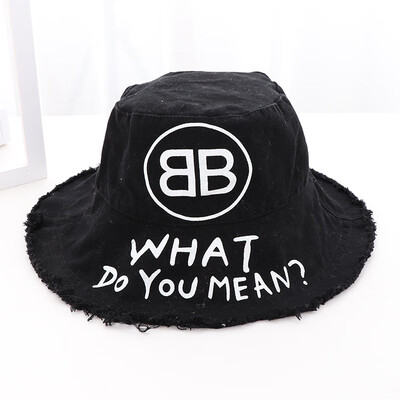 

2019 new Korean version of the tide lady summer denim letter suing hair-brimmed basin hat fisherman hat sunshade hat sun-proof hat