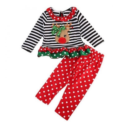 

2017 Christmas Toddler Kids Baby Girls Clothes Xmas Deer Long Sleeve T-shirt TopsLeggings Outfit