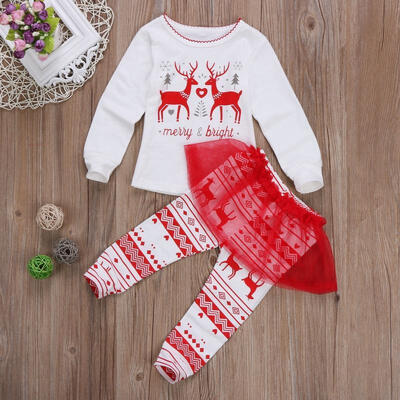 

Christmas Kid Newborn Baby Girl Tops ShirtLong Pants Leggings Outfits 2PCSSet