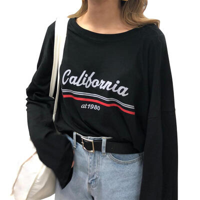 

Korean Fashion Letter Print T-shirt Women Round Neck Loose Basic Tops