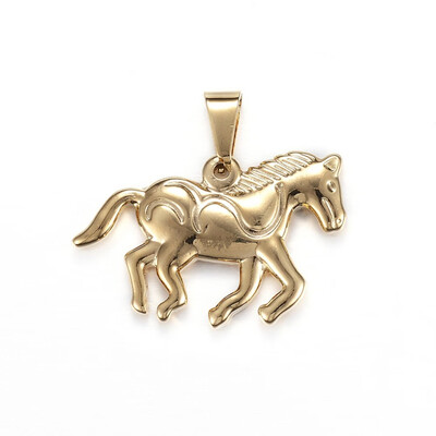 

316 Stainless Steel Pendants Running Horse Golden 24x35x45mm Hole 5x10mm