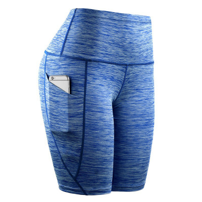 

Women Middle Waist Yoga Shorts Slant Pocket Running Training Sports Quick-drying Tight-fitting Stretch Fitness Shorts