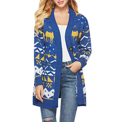 

Christmas Pattern Tunic Buttoned Cardigan