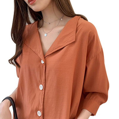 

Summer Fashion Solid Womens Tops&Blouses Blusa Women Buttons V Neck Long Sleeve Blouse Shirt Loose Casual Tops