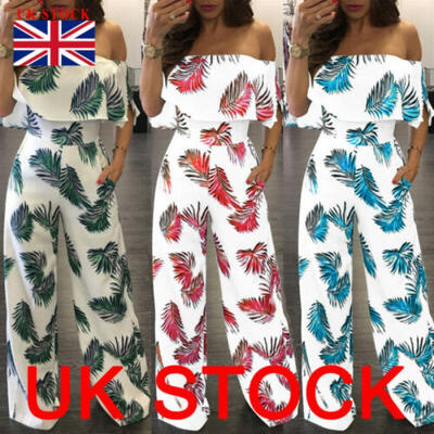 

UK Ladies Women Summer Jumpsuit Off-shoulder Clubwear Wide Leg Pant Outfits
