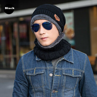 

2Pcs Men Knitted Woolly Thermal Beanie Outdoor Fleece Warm Winter Ski Hat Cap