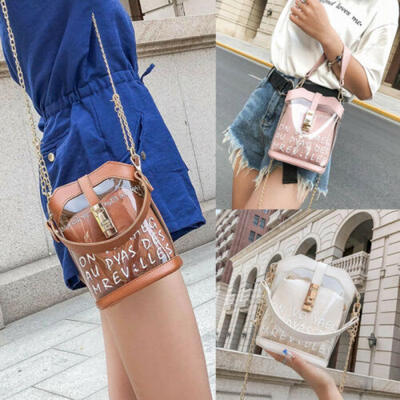 

Women PVC Clear Chain Crossbody Bag Tote Transparent Bucket Shoulder Bag Purse