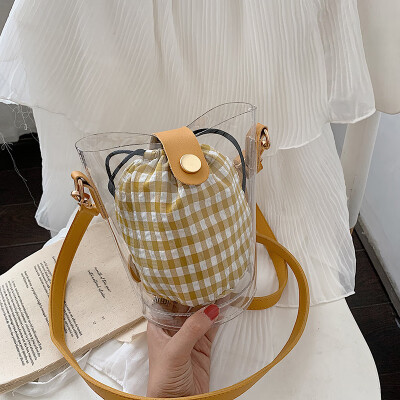 

Qiao Bani 2019 new Korean chic fashion transparent lattice bucket bag shoulder diagonal trend handbags wholesale