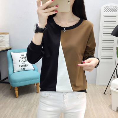 

Nomeni Women Long Sleeve Patchwork Contrast Color Casual T-Shirt Blouse Top Pullover