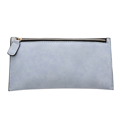 

Fashion Solid Color Matte Faux Leather Zipper Long Women Card Cash Holder Purse