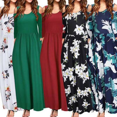 

Autumn Women Floral Long Maxi Dress Long Sleeve Party Cocktail Dresses Plus Size