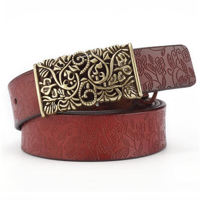 

Fashion Genuine leather belts for women Vintage floral Pin buckle Wide belt woman High quality cowskin strap female Ceinture