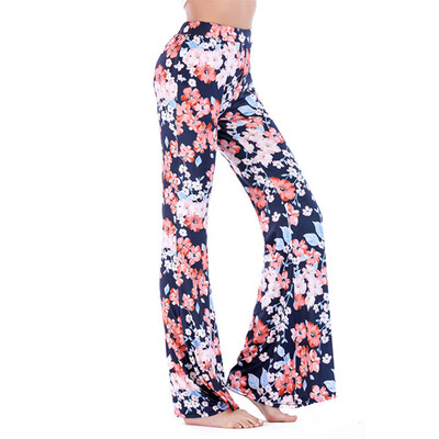 

Fashion Women Elastic Waist Floral Printing Causal Wide Leg Loose Trousers Pants