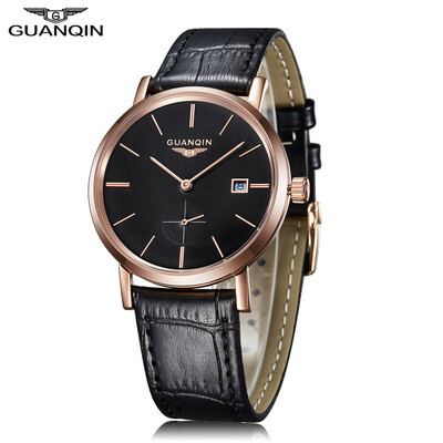 

GUANQIN GJ16028 Men Auto Mechanical Watch Date Display Genuine Leather Band Wristwatch