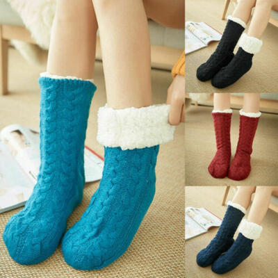 

1 Pair Women Soft Warm Fuzzy Cozy Fleece Lined Winter Slipper Grippers Bed Socks