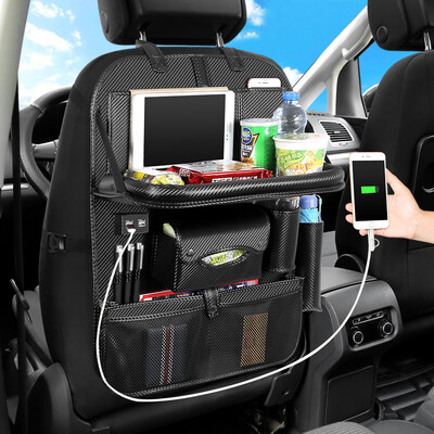 

4 USB PU Leather Car Seat Back Folding Portable Storage Box Multi-Use Car Organizer Portable Tissue Storage Bags Trunk Organizer