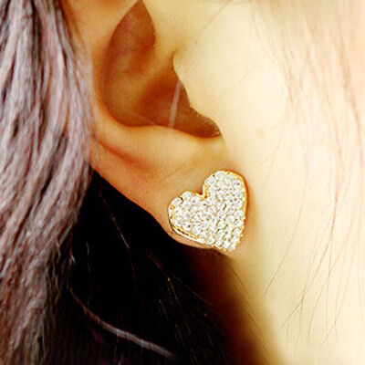 

1 Pair Fashion Women Girls Heart Rhinestone Ear Studs Earrings Love Best Gift