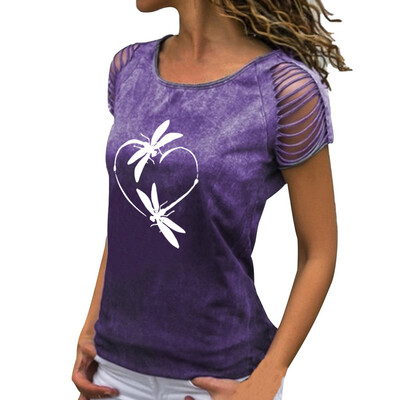 

Starmoon Womens Sexy O-Neck Printing Cut Out Crop Short Sleeve T-Shirt Tops
