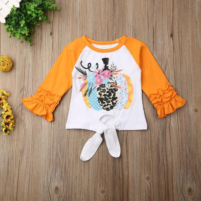 

Infant Baby Girls Halloween Pumpkin Ruffle T-shirt Tops Casual Clothes 1-6 Years
