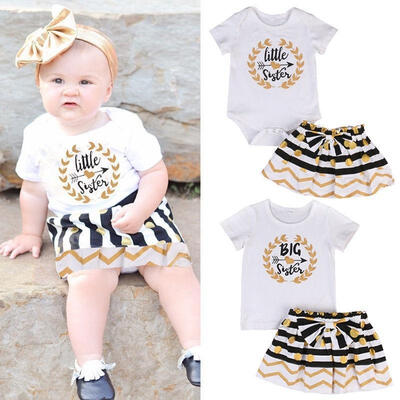 

Infant Baby Girl Little Big Sister Matching Clothes Romper T-shirt Dress Outfits