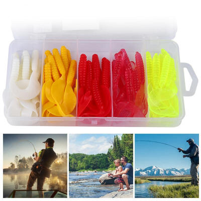 

Greensen 5 Colors 50pcs Soft Artificial Grub Worm Life-like Single Lure Outdoor Fishing Baits