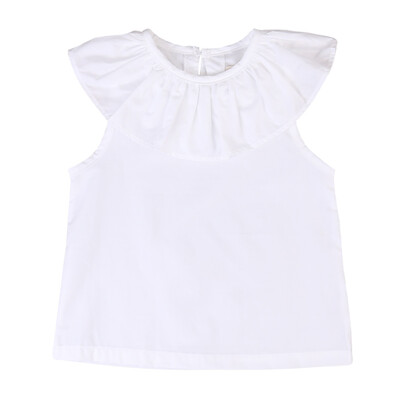 

White Infant Kids Toddler Casual Shirt Crew Neck Ruffle Tops Baby Girl Blouse