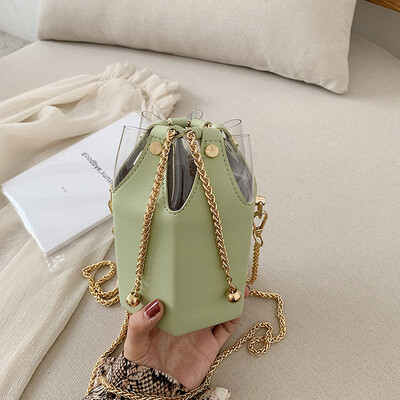 

Tailored Womens Fashion Transparent Chain Bag Patchwork Package Chain Bucket Bag