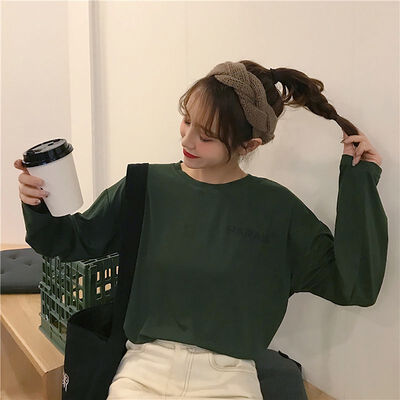 

Chic T-shirt Women Autumn O-Neck Letter Printed Loose Long BF Harajuku T-shirt Girls Korean Style Hip Hop Students Tees