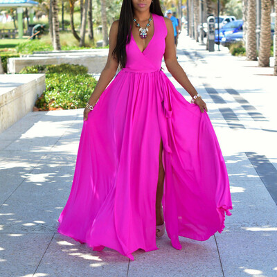 

Womens Floral V-Neck Sexy Long Dress Ladies Maxi Holiday Summer BOHO Dresses