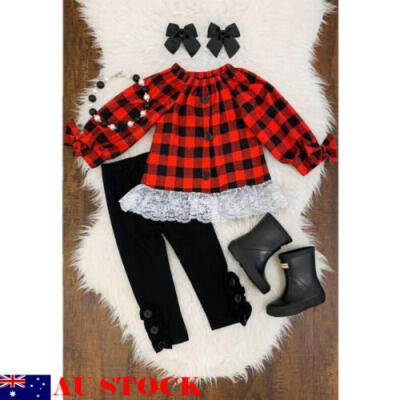 

AU 2pcs Toddler Baby Cotton Clothes Winter Fall TopPants Kid Girls Xmas Outfits