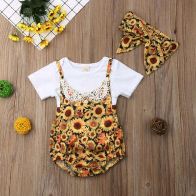 

Summer Infant Baby Girls Clothes T-shirt TopsFlower Dress Shorts 3PCS Outfit US