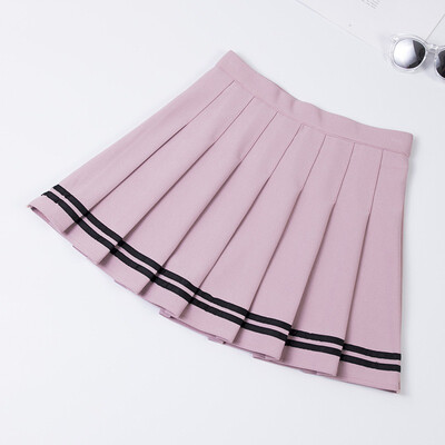 

High Waist Striped Stitching Skirt Student Elastic Waist Pleated Skirt Women Sweet Girls Skirt