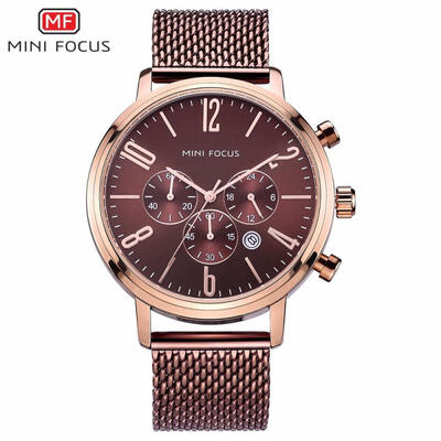 

MINI FOCUS MF0183G Mens 46mm Waterproof Quartz Watch With Metallic Watchband