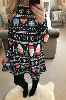 

Womens Christmas Jumper Dress Santa Snowman Long Sleeves Ladies Mini Dress New