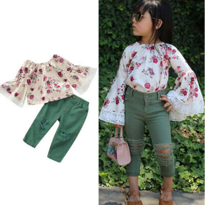 

Toddler Kid Baby Girl Clothes Outfits Set Summer Lace T Shirt Tops Jeans Pants