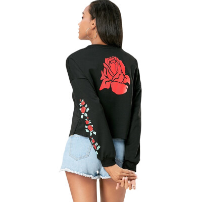 

Raw Hem Rose Print Sweatshirt