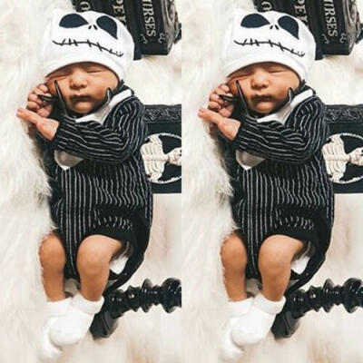 

Newborn Infant Baby Boy Halloween Costume Stripe Bat Romper JumpsuitHat Clothes