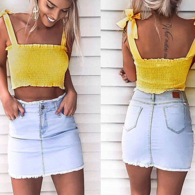 

Summer Girls Womens Casual Sexy Bandage Straps Plicated Crop Top Camisole Tops