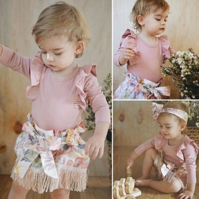 

Newborn Baby Girl Romper Flower Tassels Dress Skirts Headband Outfits Clothes