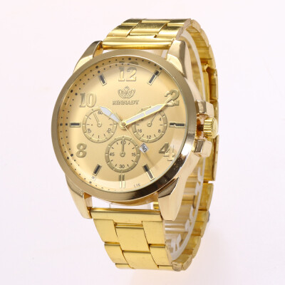 

Explosion trend fashion alloy watch fake three-eye calendar steel belt quartz watch