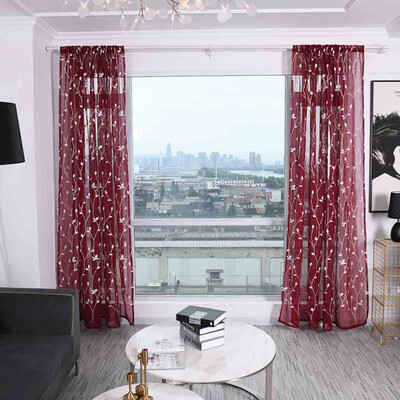 

Gobestart Leaves Curtain Tulle Window Treatment Voile Drape Valance 2 Panel Fabric