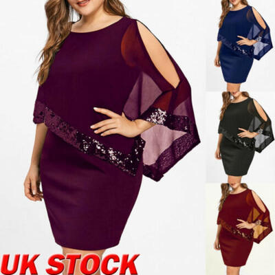 

Plus Size Women Bodycon Shawl Tunic Dress Ladies Party Cocktail Short Mini Dress