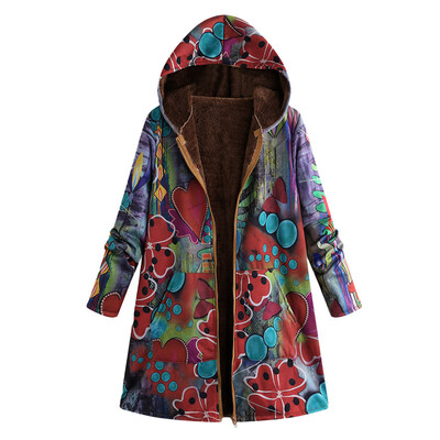 

Toponeto Womens Winter Warm Outwear Floral Print Hooded Pockets Vintage Oversize Coats