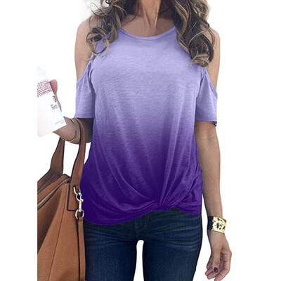 

Starmoon Womens Short Sleeve Cold Shoulder Print Tops Knot Casual Loose Blouse Shirts