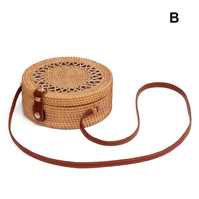 

Women Fashion Handmade Woven Round Straw Bags Summer Beach Style Handbags Bohemian Rattan Crossbody Bags Beach Circular Bags