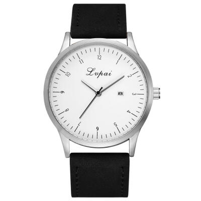 

Lvpai Large Round Dial Quartz Watch Men PU Leather Strap Analog Wristwatch